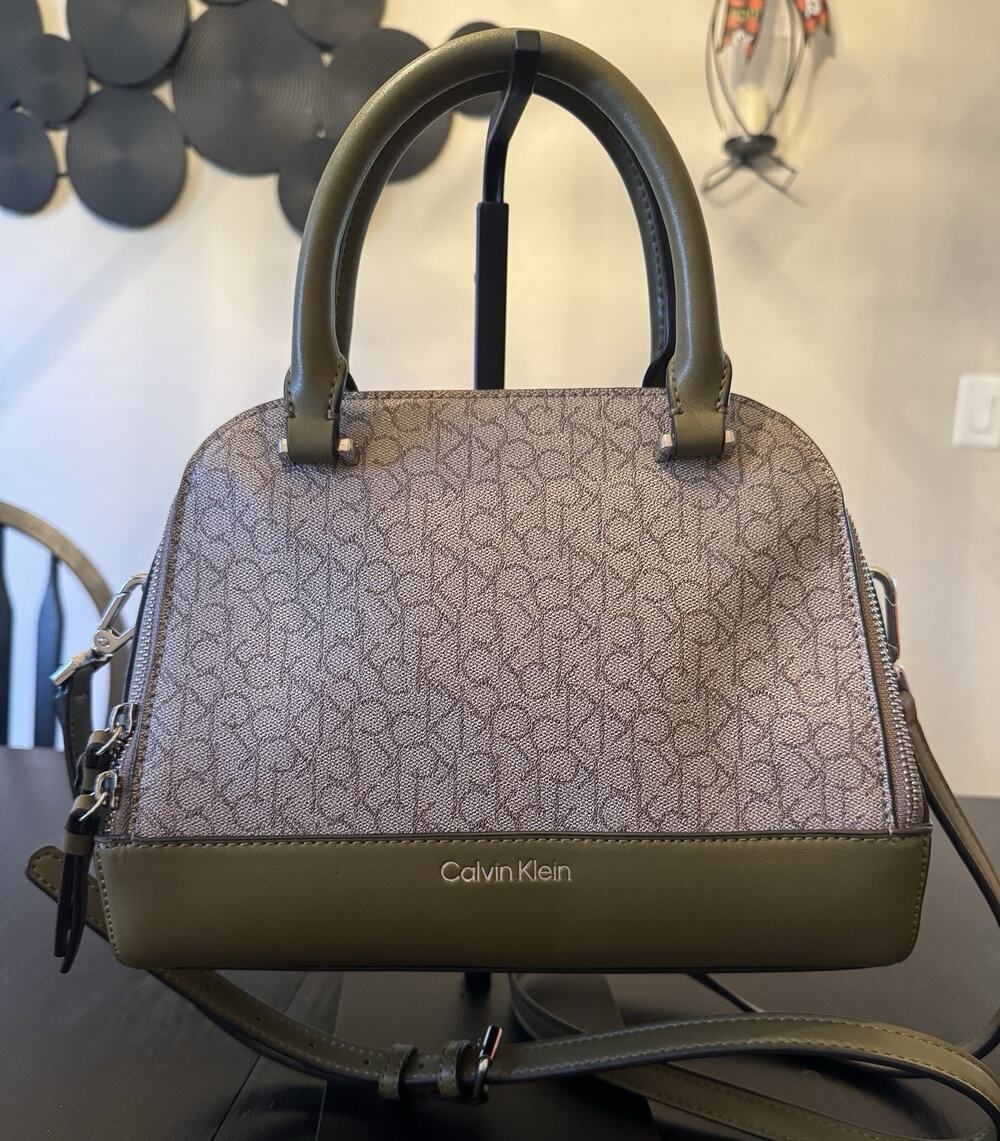 NWOT Calvin Klein Olive Green Monogram Dome Satchel